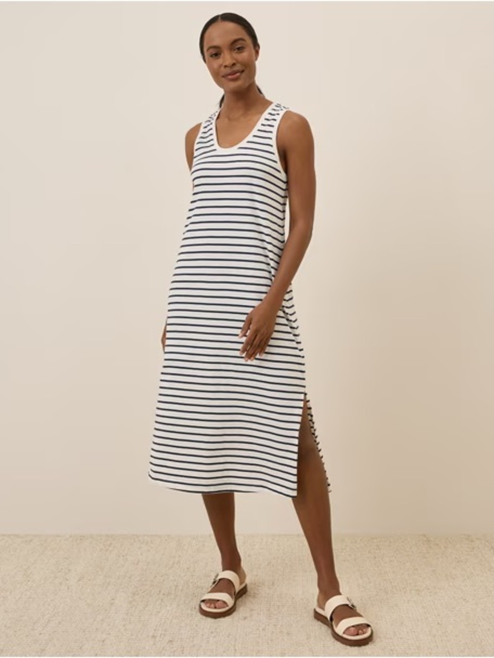 Pact Women's Sonoma Stripe Softspun Tank Midi Dress M 100% cotton